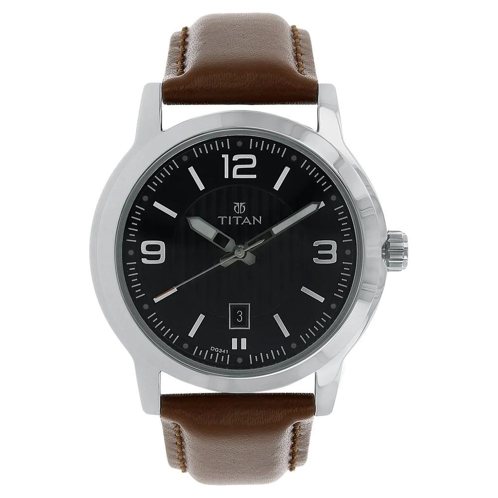 Titan 'Neo' Fashion/Casual/Business/Luxury Mineral Quartz Dial -Leather/Brass and Silver Toned Strap For Men 1730SL02