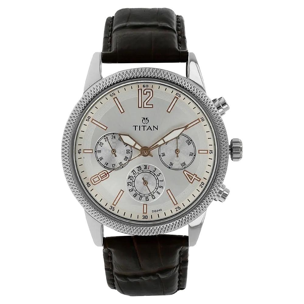 Titan 'Neo' Fashion/Casual/Business/Luxury Mineral Quartz Dial -Leather/Brass and Silver Toned Strap For Men 1734sl01