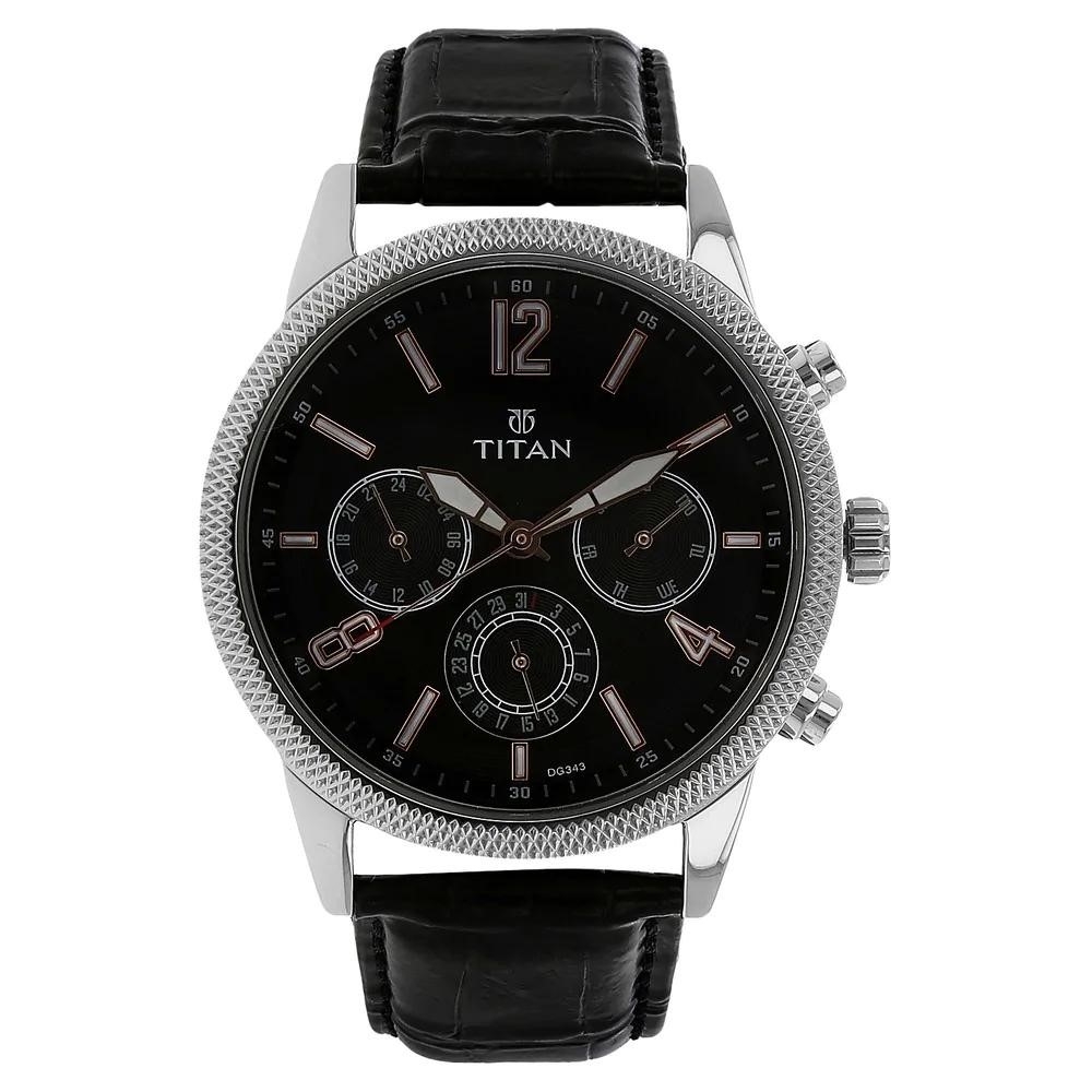 Titan 'Neo' Fashion/Casual/Business/Luxury Mineral Quartz Dial -Leather/Brass and Silver Toned Strap For Men 1734sl02