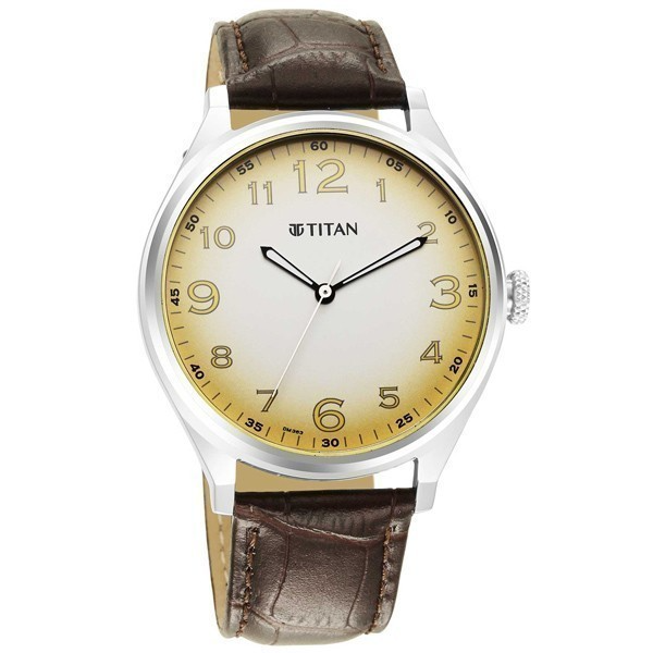Titan Champagne Dial Watch For Gents - 1802SL14