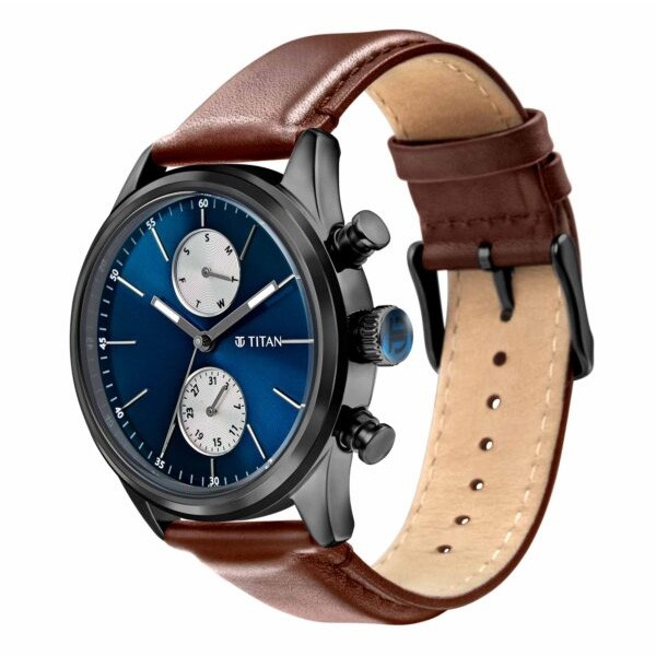 Titan Elmnt Midnight Blue Dial Leather Strap Watch 1805NL03