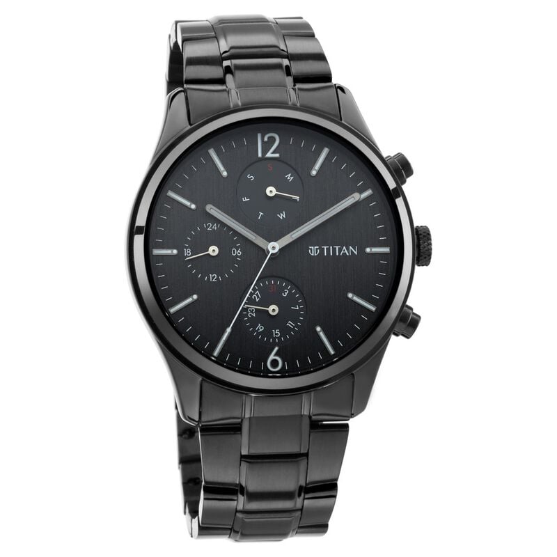 Titan 1805NM02 - Men's Metropolitan Charm Men's Multifunctional Black Watch with Metallic Accents