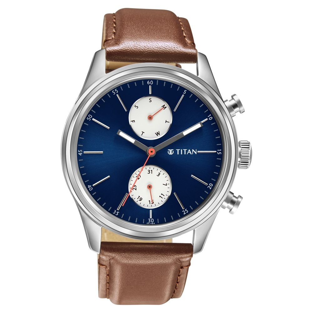 Titan Elmnt Men's Watch Blue Dial Leather Strap (1805SL06)