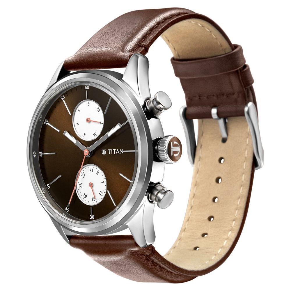 Titan Elmnt Brown Dial Leather Strap Watch 1805SL08