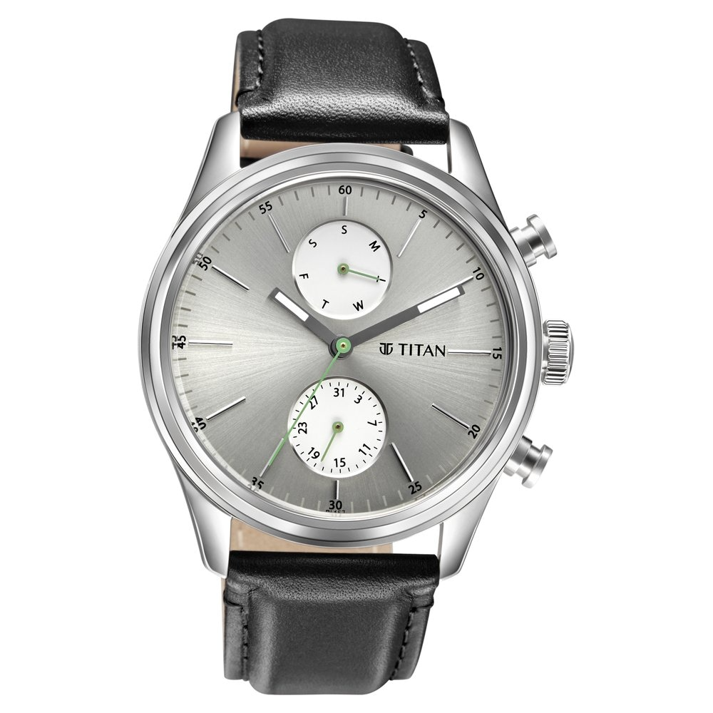 Titan Elmnt Grey Dial Leather Strap Watch 1805SL09