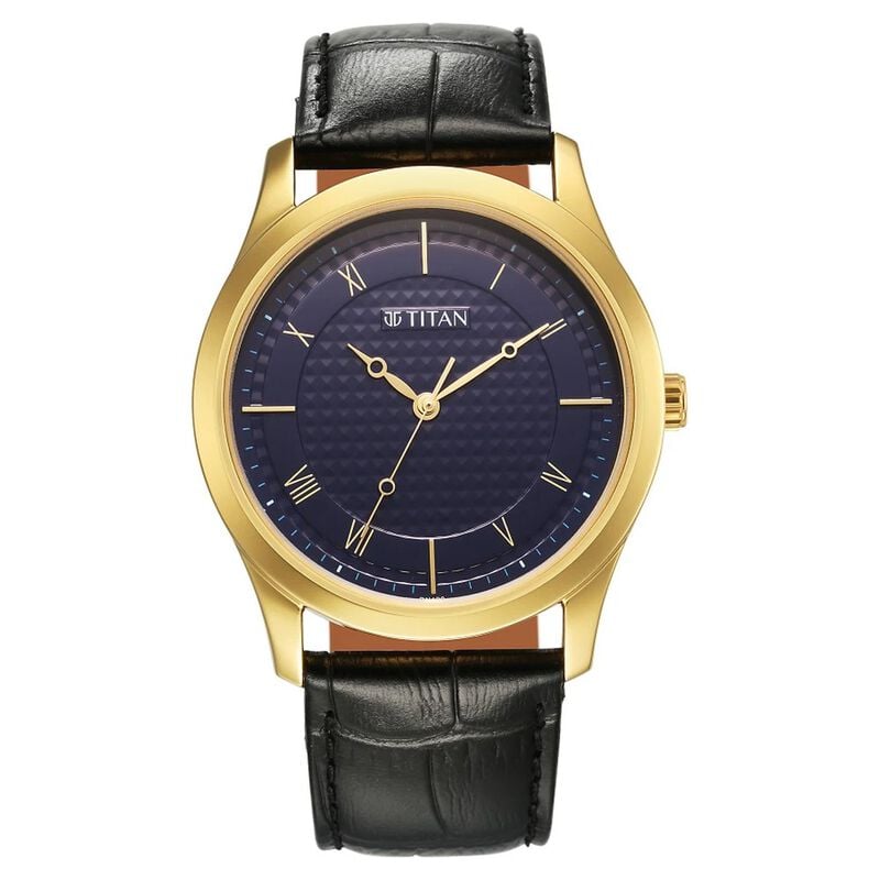Titan 1823YL02 - Karishma Blue Dial Analog Leather Strap watch for Men