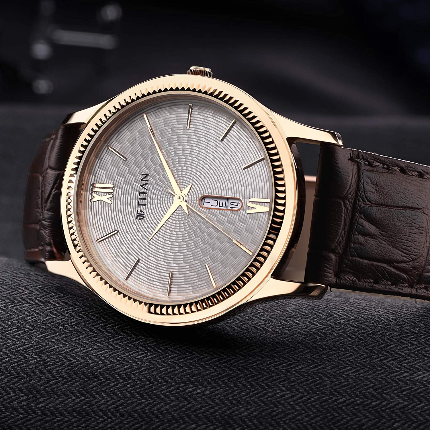 Titan Silver White Dial Leather Strap Watch 1824WL02