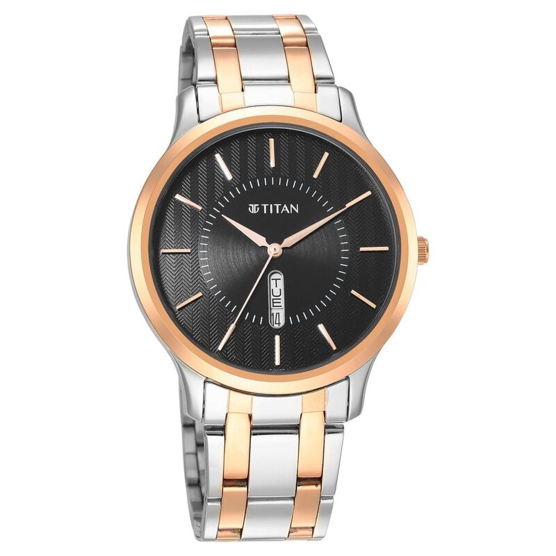 Titan 1825KM02 - Quartz Analog Black Dial Stainless Steel Strap Watch for Men
