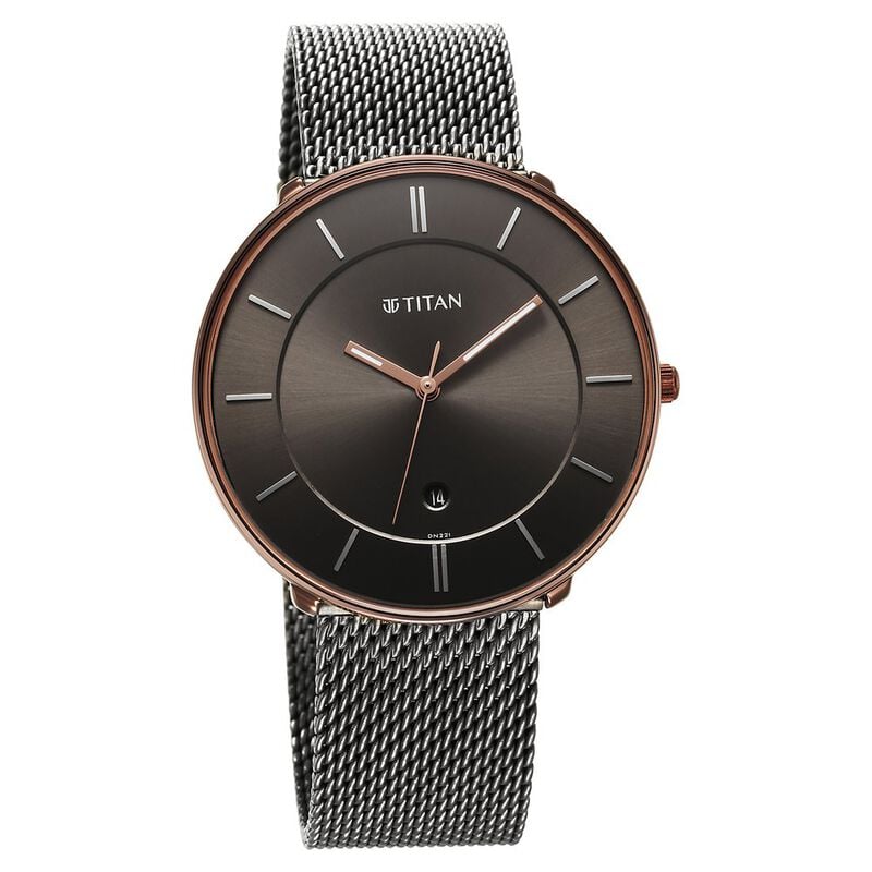 Titan 1849KM01 - Quartz Analog Anthracite Dial Stainless Steel Strap Watch for Men