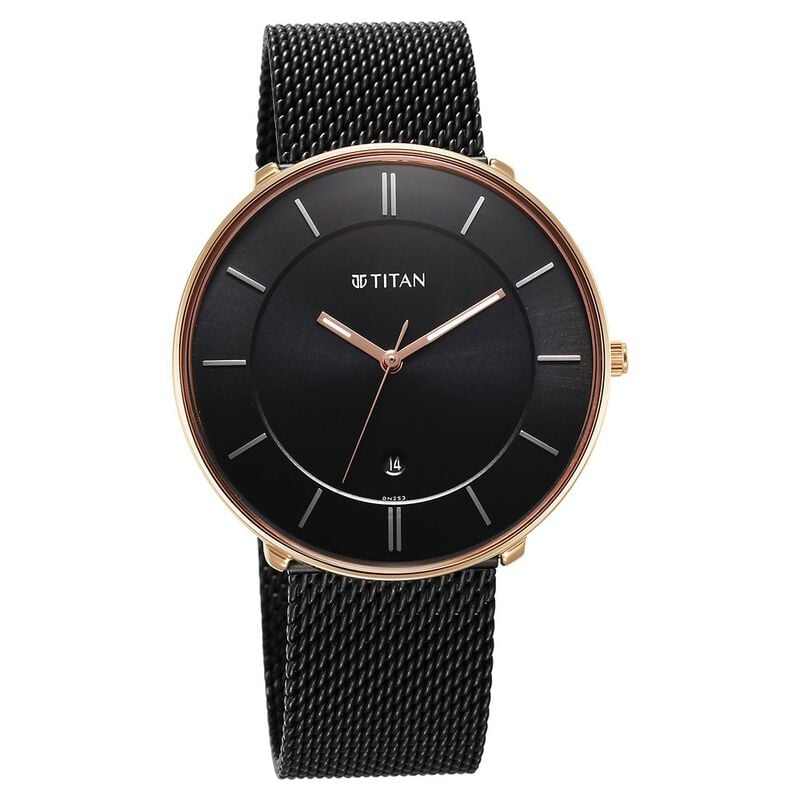 Titan 1849KM03 - Noir Black Dial Analog Stainless Steel Strap watch for Men
