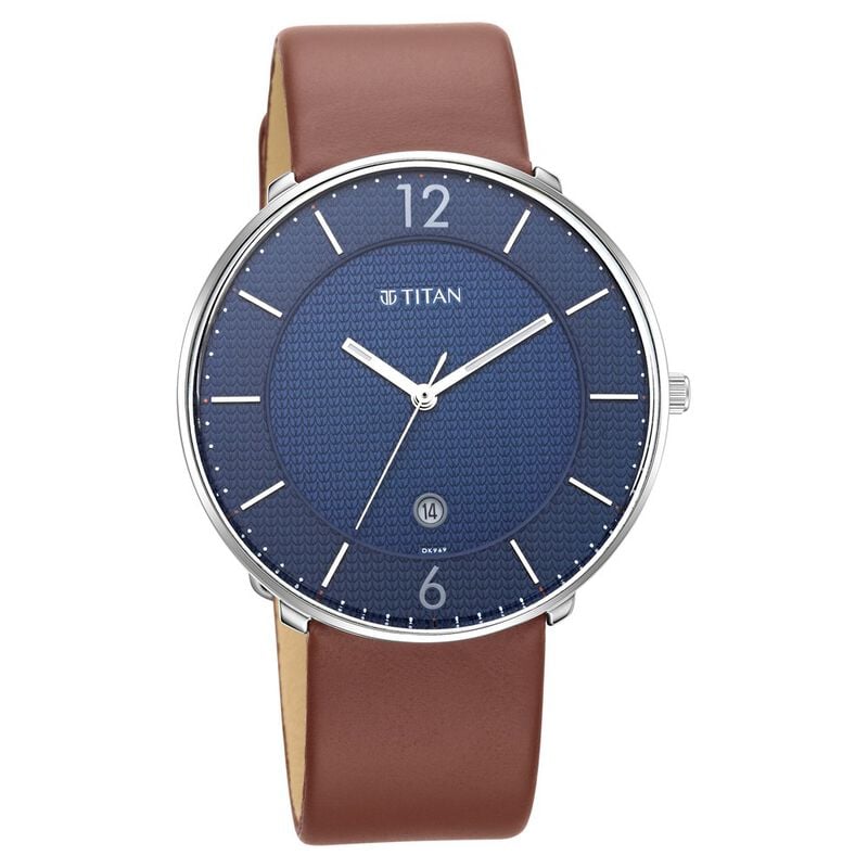 Titan 1849SL03 - Quartz Analog with Date Blue Dial Leather Strap Watch for Men
