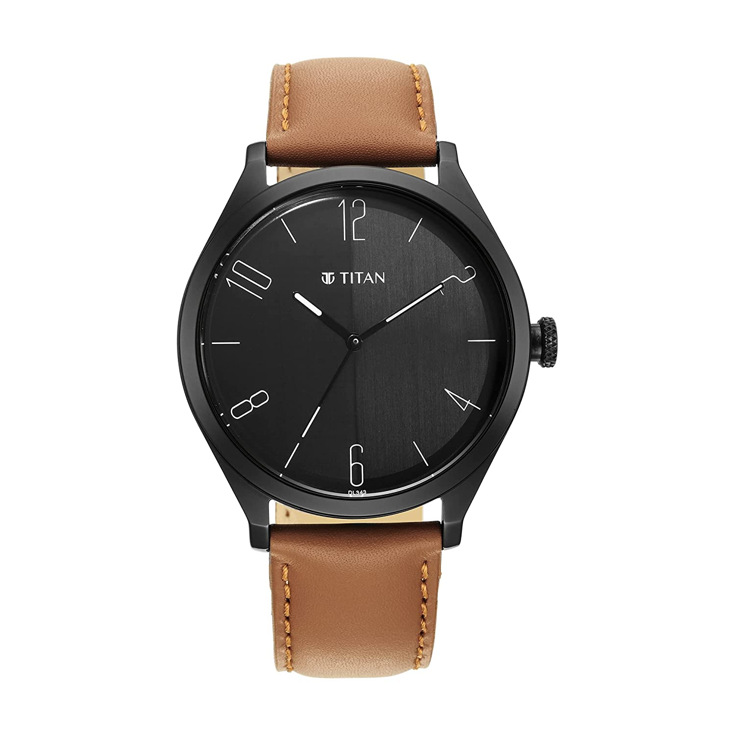 Titan Workwear Black Dial Leather Strap Watch 1865NL01 for Men