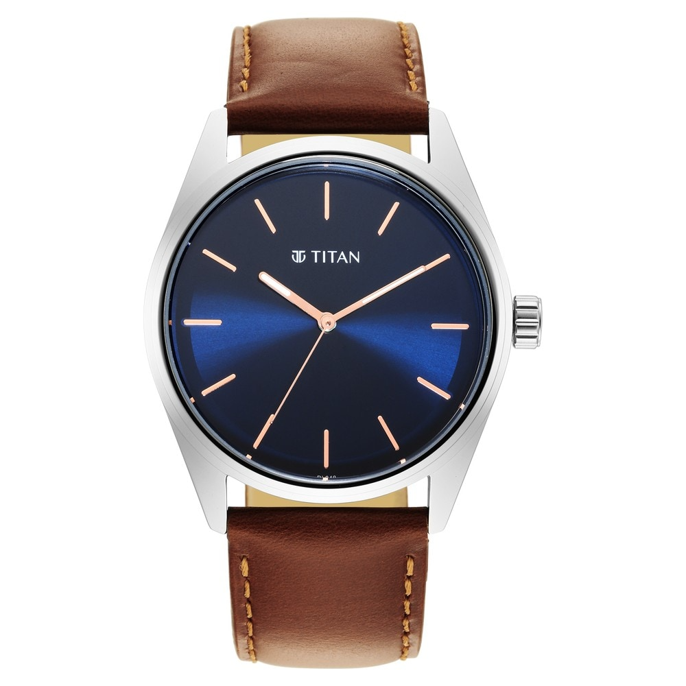 Titan Workwear Blue Dial Leather Strap Watch 1866SL01