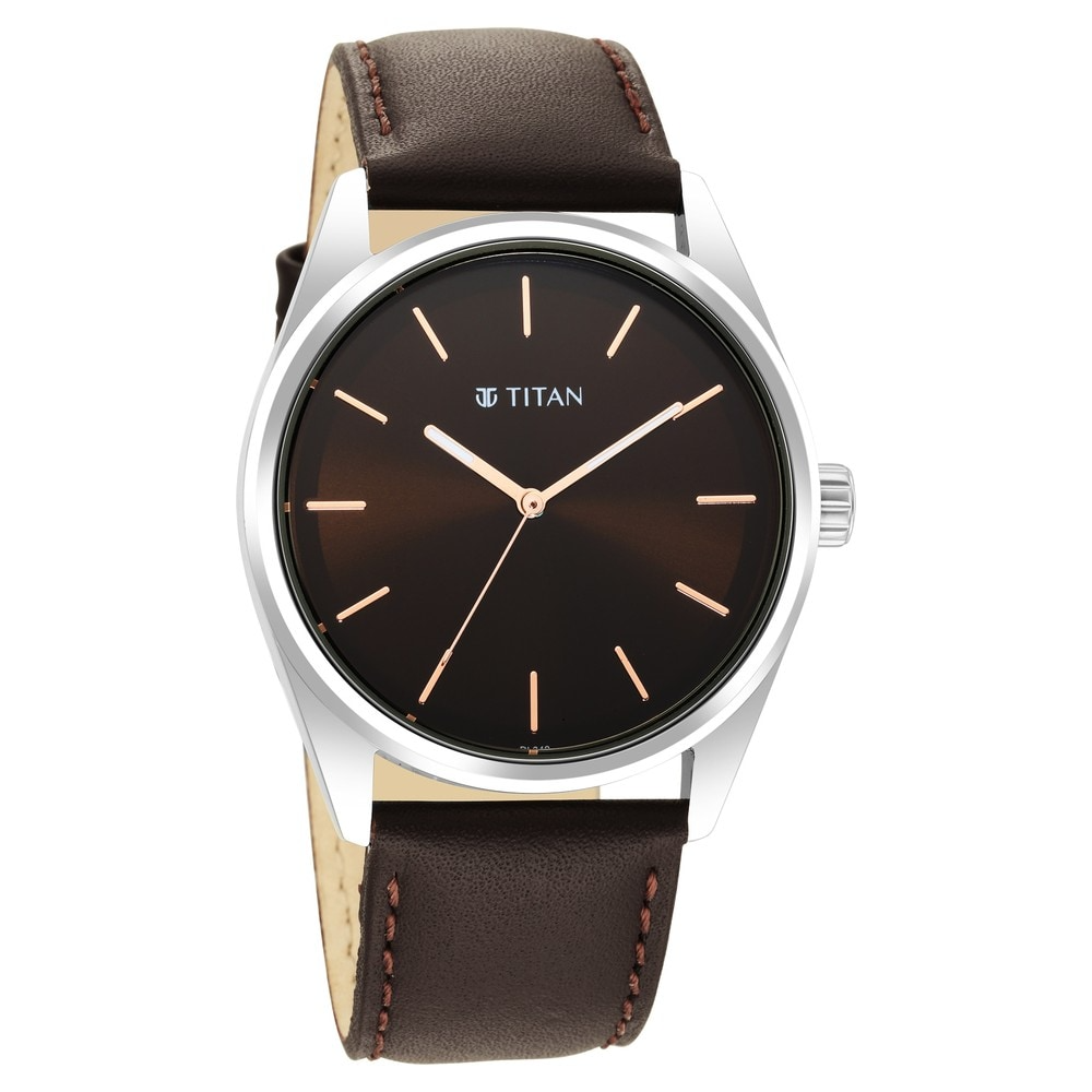 Titan Workwear Brown Dial Leather Strap Watch 1866SL02