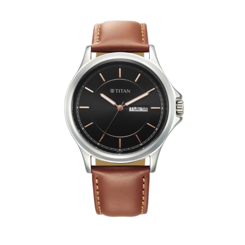 Titan 1870SL05 - Urban Black Dial Analog Leather Strap Watch for Men