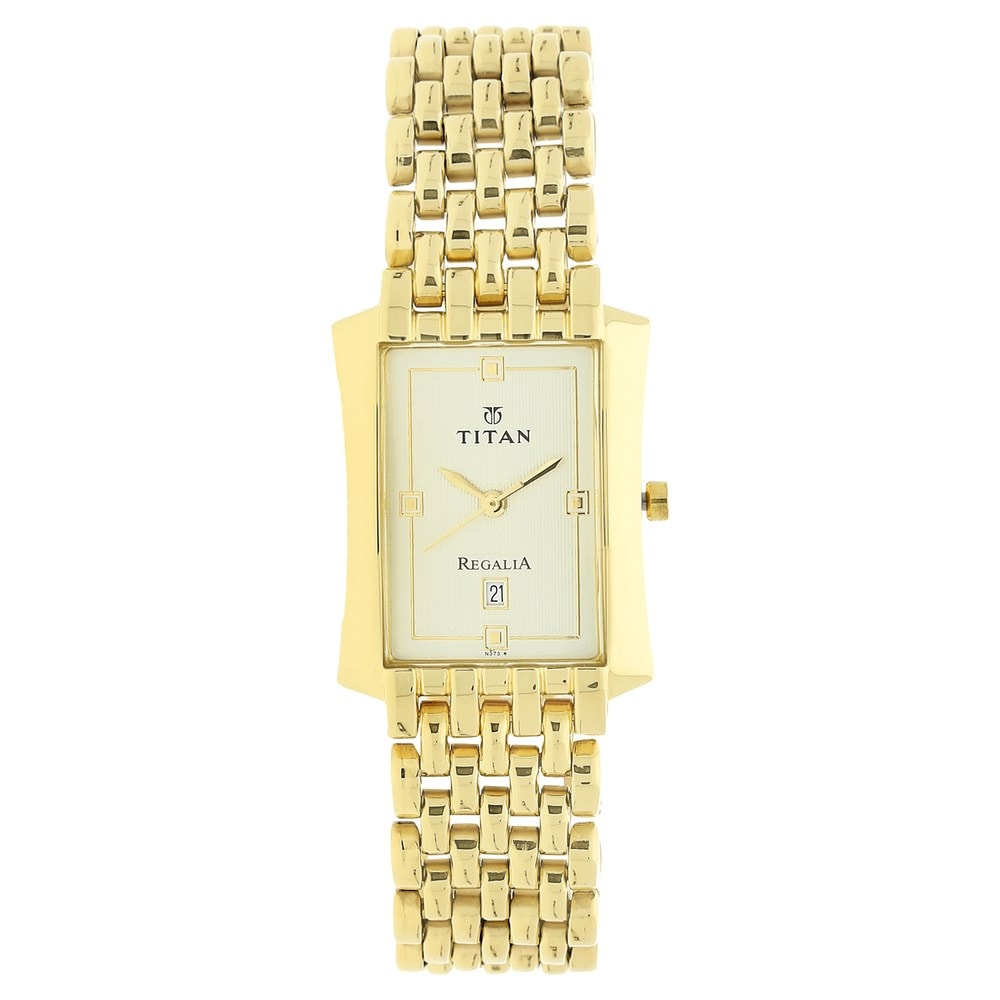 Titan White Dial Golden Stainless Steel Strap Watch NP1927YM05