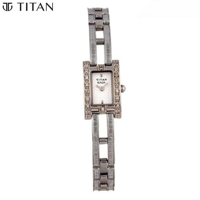 Titan 2200Sm02 White Rectangular Dial Analog Watch For Women