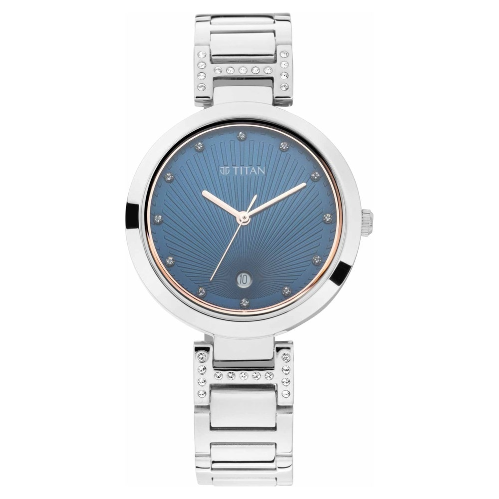 Titan Sparkle Navy Blue Dial Metal Strap Watch 2480SM11