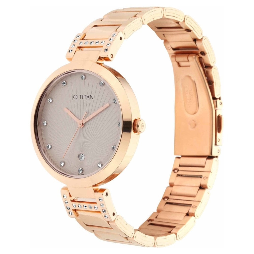 Titan Sparkle Pink Dial Metal Strap Watch 2480WM05