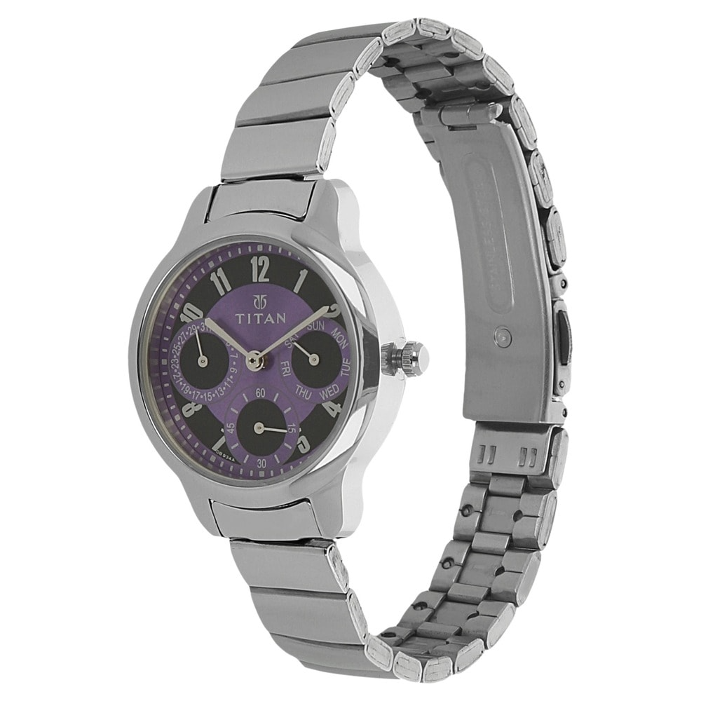 Titan Purple Dial Silver Stainless Steel Strap Watch 2481SM01