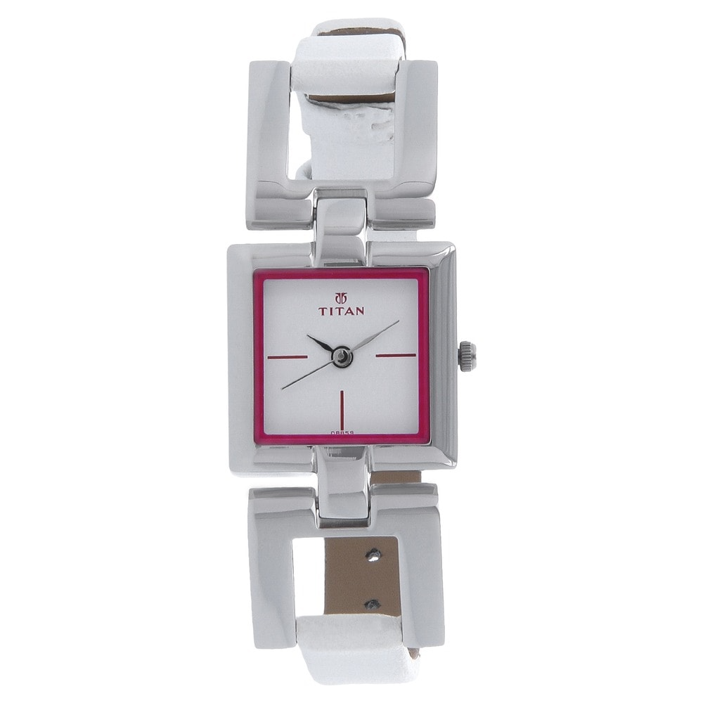 Titan White Dial White Leather Strap Watch 2484SL02