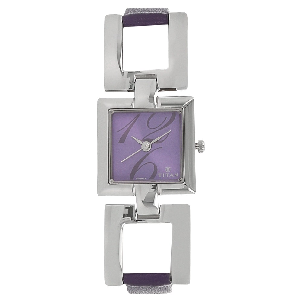 Titan Purple Dial Purple Leather Strap Watch 2484SL03