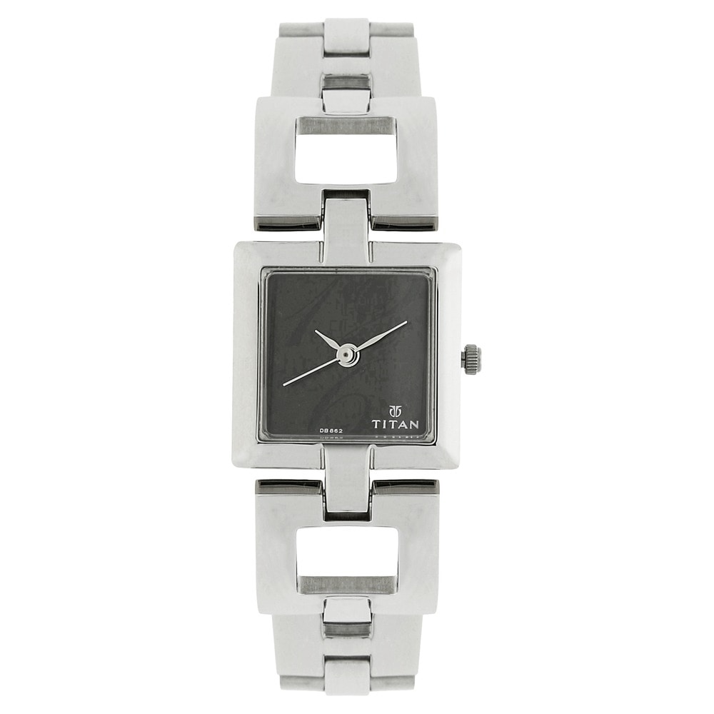 Titan Black Dial Silver Stainless Steel Strap Watch 2484SM03
