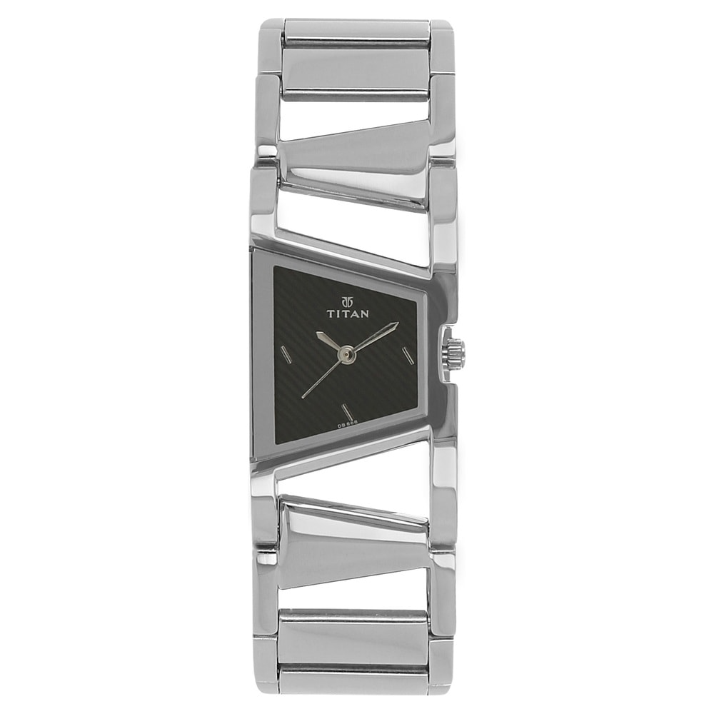 Titan Black Dial Silver Stainless Steel Strap Watch 2486SM02