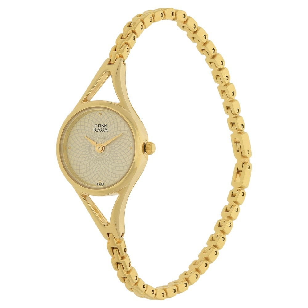 Titan Raga Golden Dial Metal Strap Watch 2494YM01