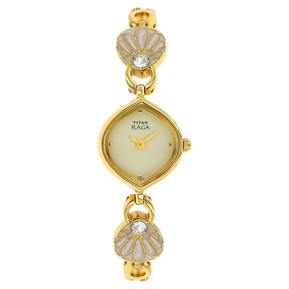 Titan Raga Off White Dial Golden Metal Strap Watch 2497YM03