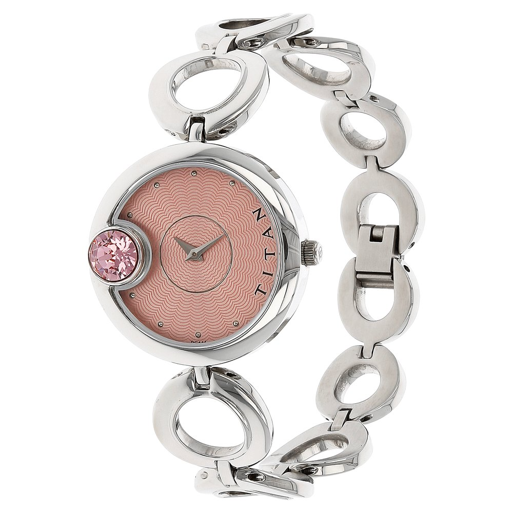 Titan Pink Dial Silver Metal Strap Watch - 2503SM01