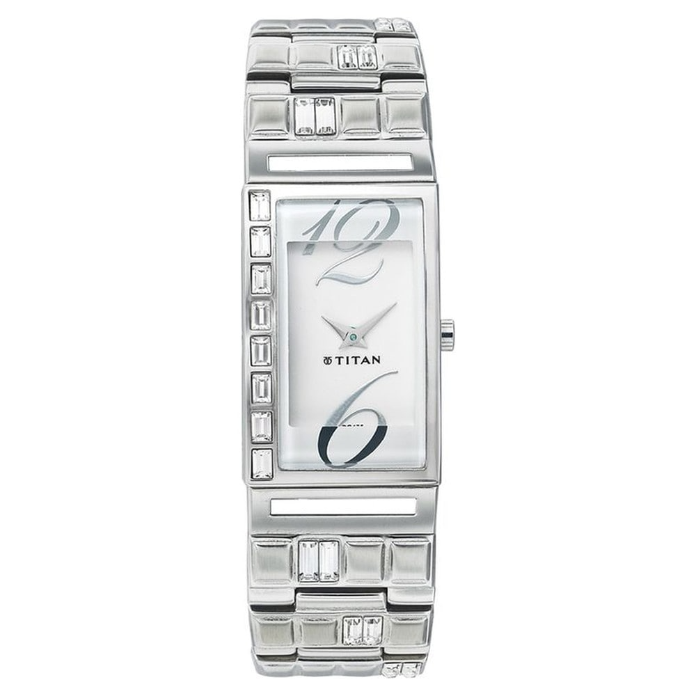 Titan White Dial Silver Metal Strap Watch 2508SM01