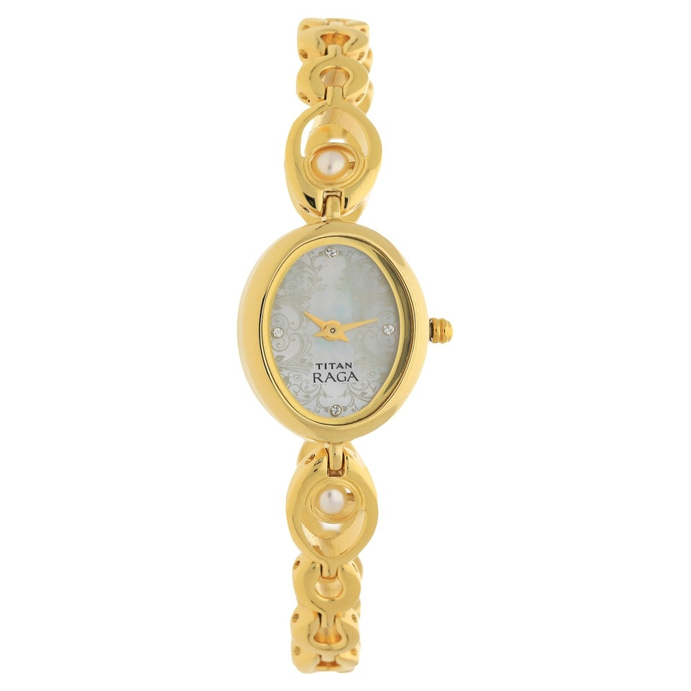 Titan Raga Mother of Pearl Dial Golden Metal Strap Watch - 2511YM02