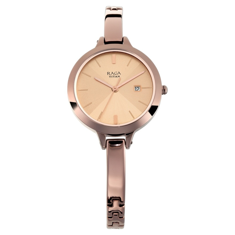 Titan Raga Rose Gold Dial Metal Strap Watch 2578QM01