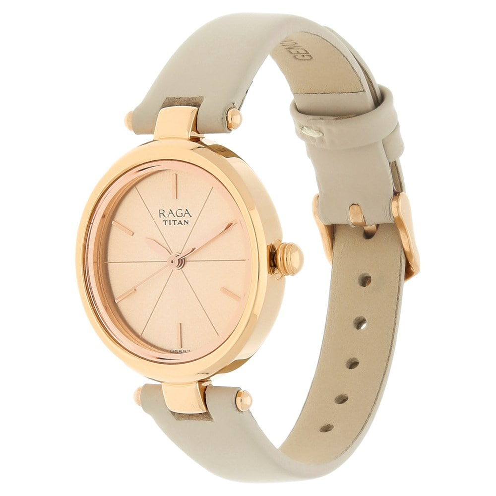 Titan Raga Viva Rose Gold Dial Leather Strap Watch - 2579WL01