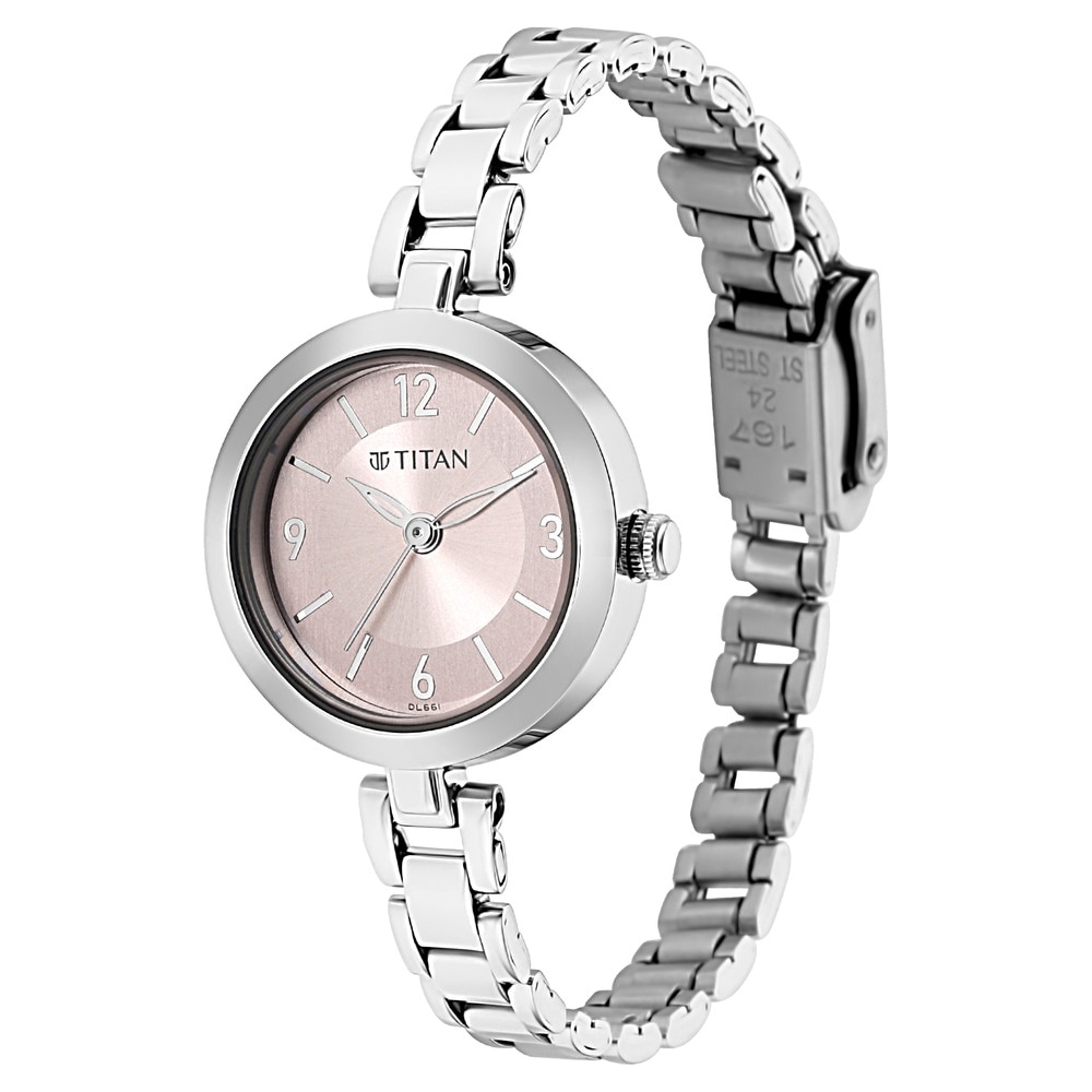 Titan Lagan Pink Dial Metal Strap Watch - 2598SM06