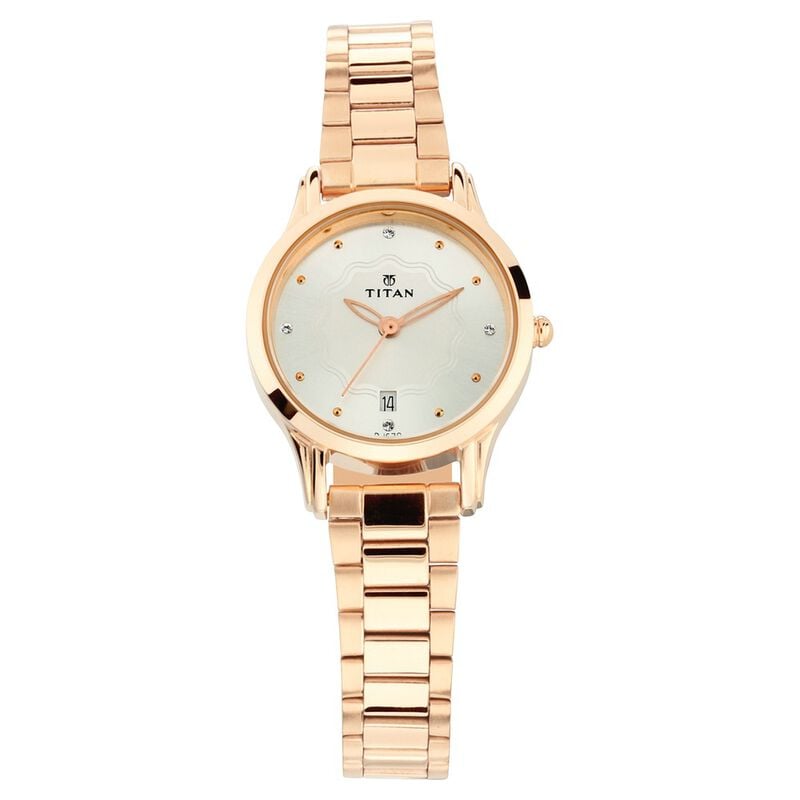 Titan 2628WM01 - Quartz Analog with Date Silver Dial Metal Strap Watch for Women