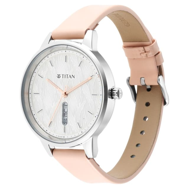 Titan Workwear Silver Dial Pink Leather Strap Watch NP2648SL03