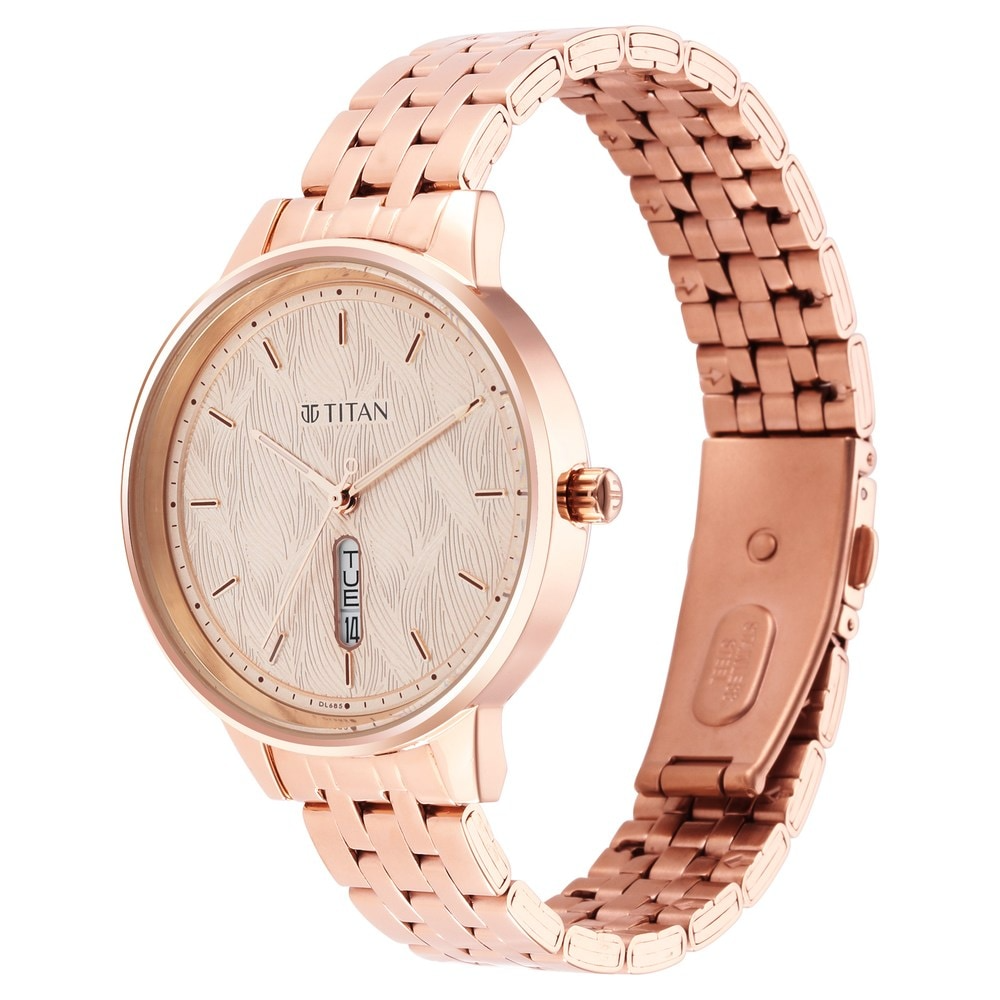 Titan Workwear Rose Gold Dial Red Stainless Steel Strap Watch - 2648WM01