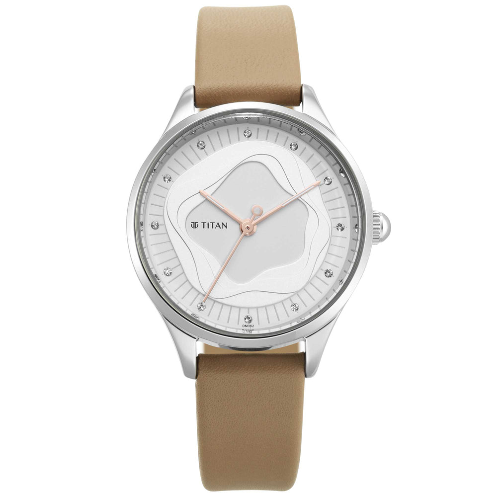 Titan Wander White Dial Leather Strap Watch 2649sl02