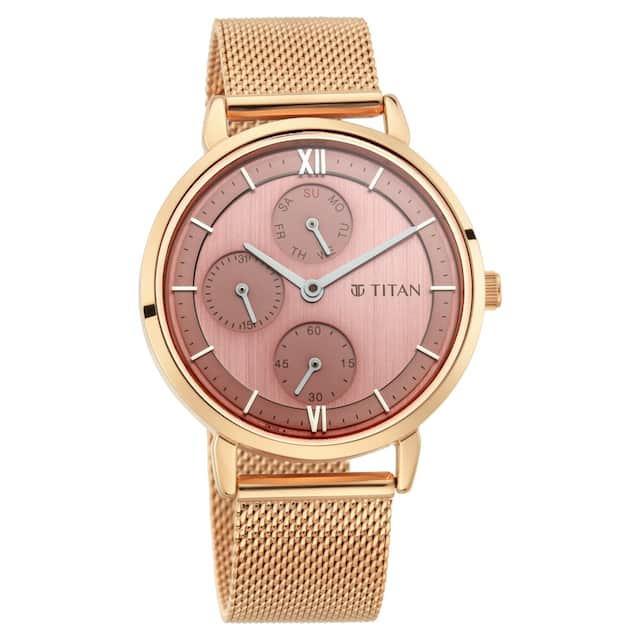 Titan Workwear Watch with Rose Gold Dial Metal Strap - 2652WM01