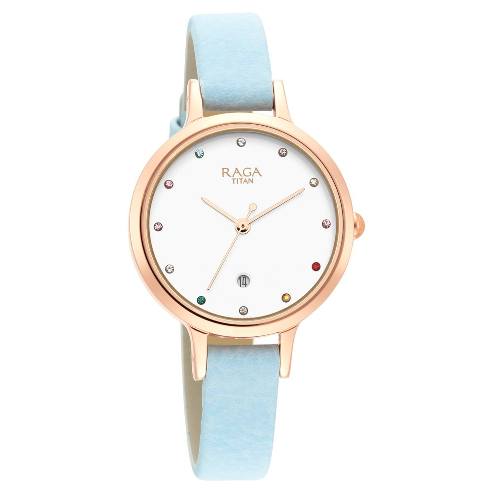 Titan Raga Viva Watch with White Dial & Brass Strap - 2666WL02