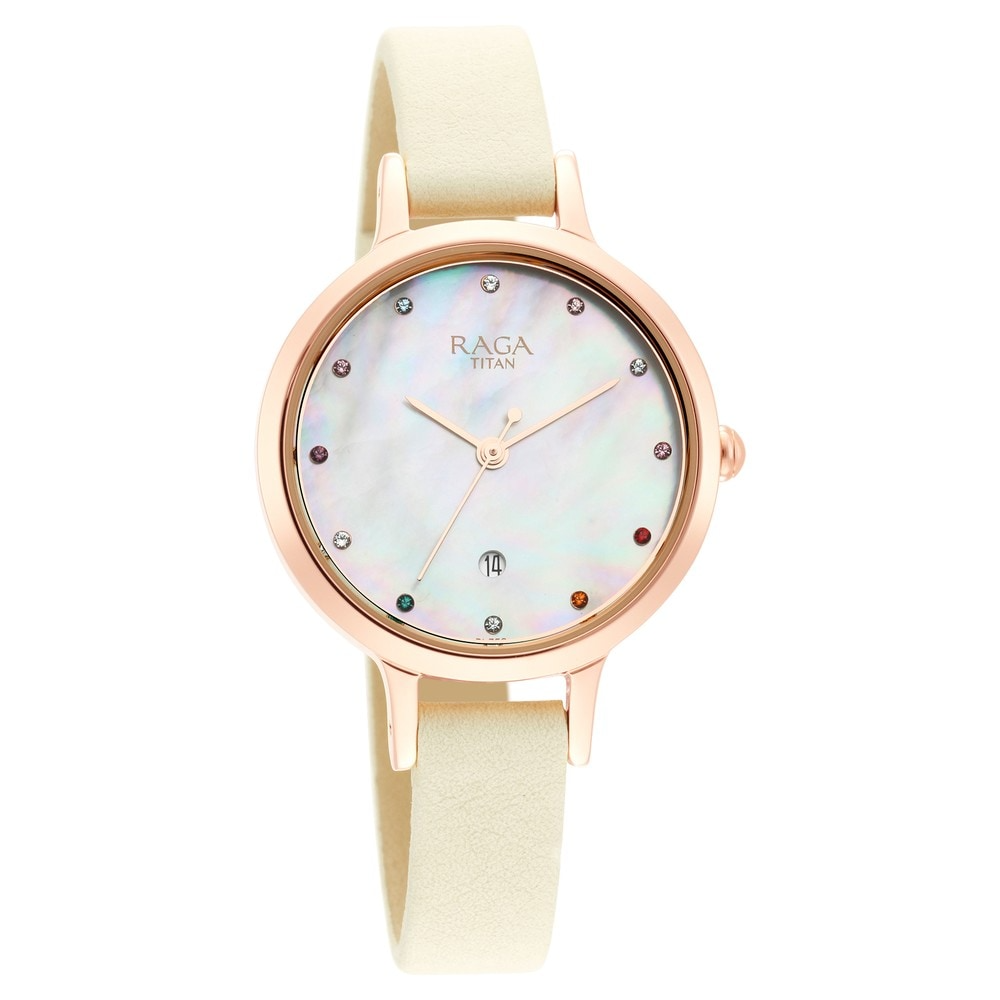 Titan Raga Viva Watch with Mother Of Pearl Dial & Brass Strap - 2666WL03