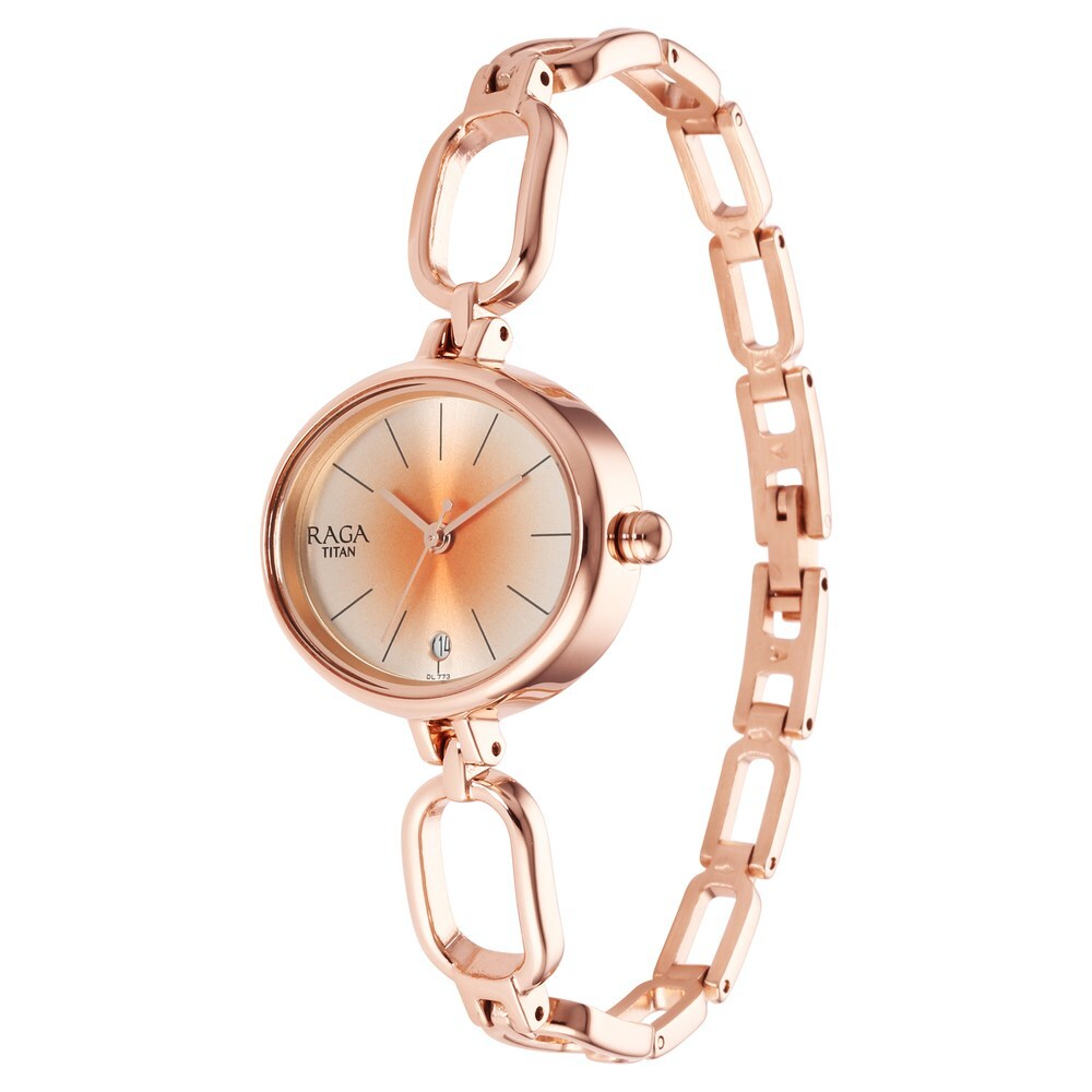 Titan Raga Viva Silver Dial Rose Gold Brass Strap Watch - 2667WM01