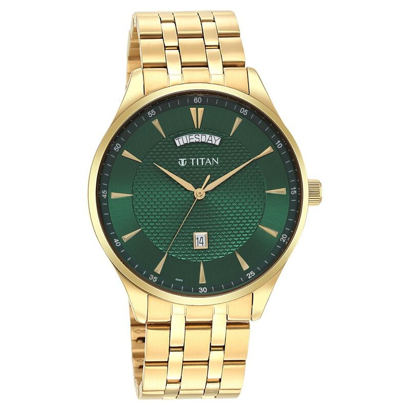 Titan 90127YM03 - Opulent Green Dial Analog Stainless Steel Strap watch for Men