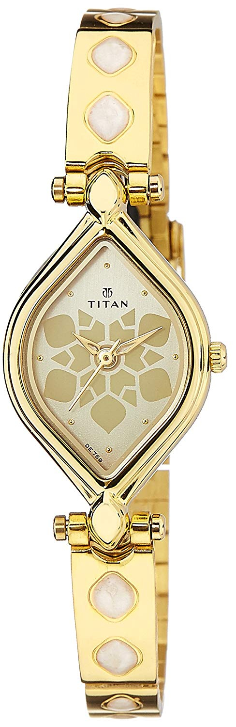 Titan Champagne Dial Golden Stainless Steel Strap Watch 9639YM09 