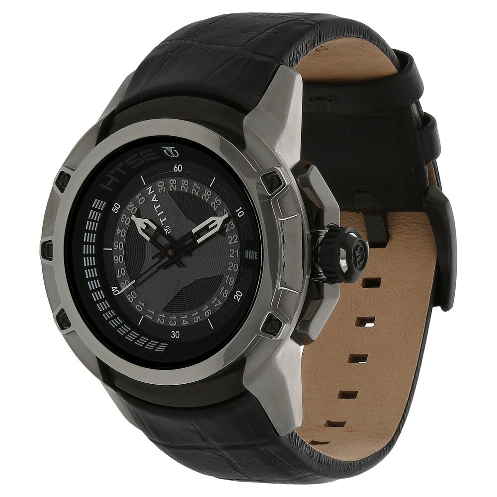 Titan-black Dial Black Leather Strap Htse Watch-1540kl02