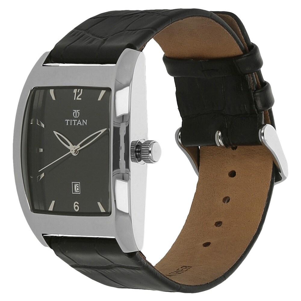 Titan Black Dial Black Leather Strap Watch 9171sl02