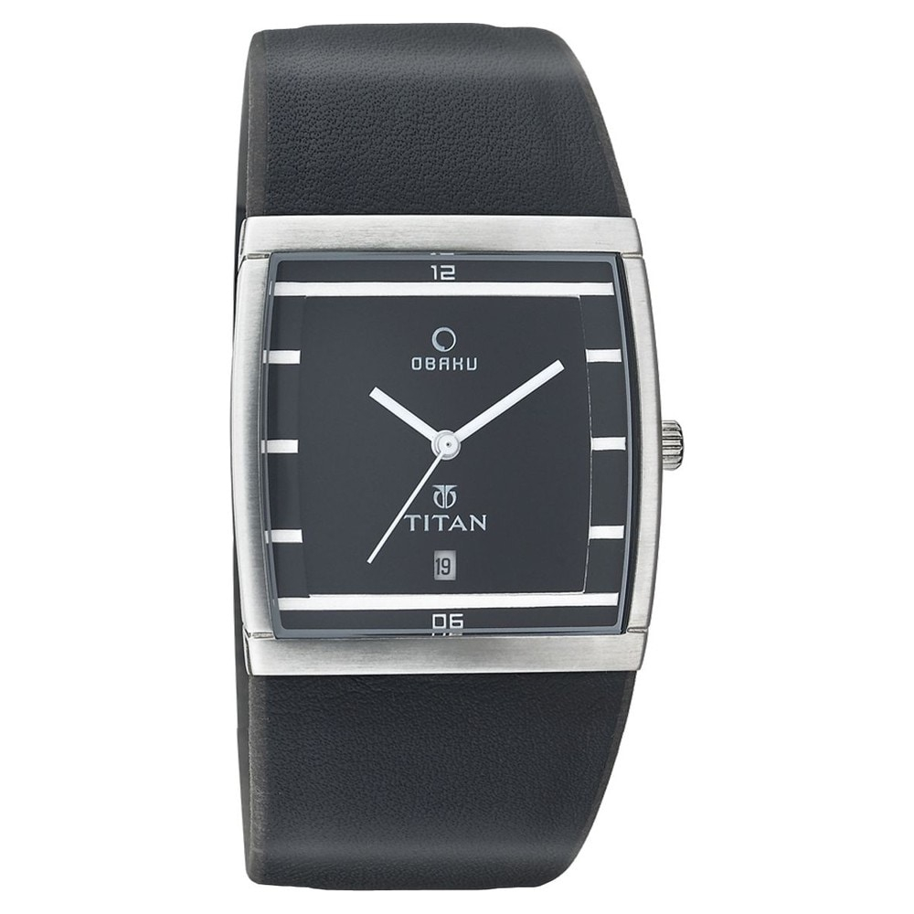 Titan Black Dial Black Leather Strap Watch-9299sl01