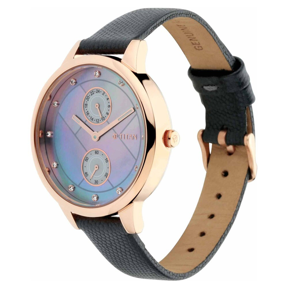 Titan Blue Dial In Rose Gold Case Women's Watch 2617wl03